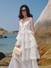  Cami White Organza Tiered Lace Maxi Dress / Váy Hai Dây Màu Trắng Chất Organza Kiểu Maxi 