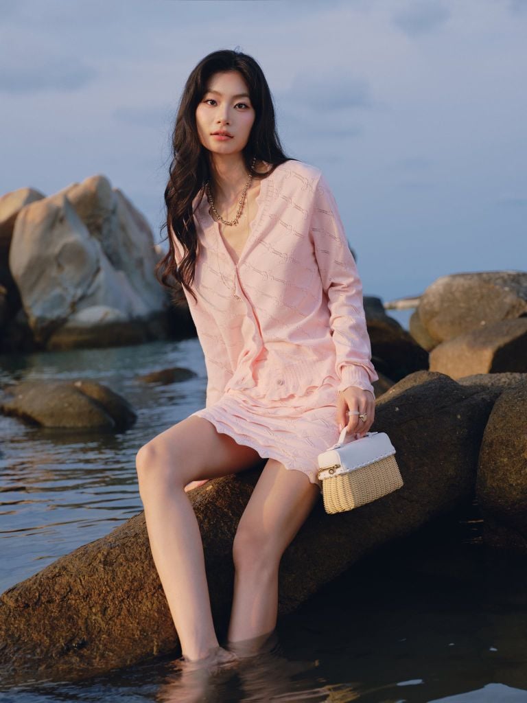  Fitted Pink Knit Cardigan Mini Skirt Set – K CLOSET 