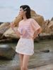  Short Sleeve Pink Cotton Oceanic Print T-shirt 