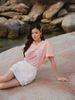  Short Sleeve Pink Cotton Oceanic Print T-shirt 