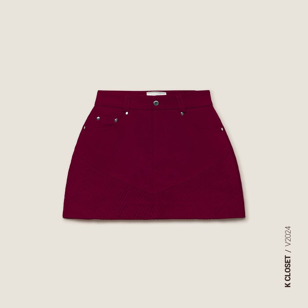  K Closet Red Velvet Khaki V-Pleated Mini Skirt 