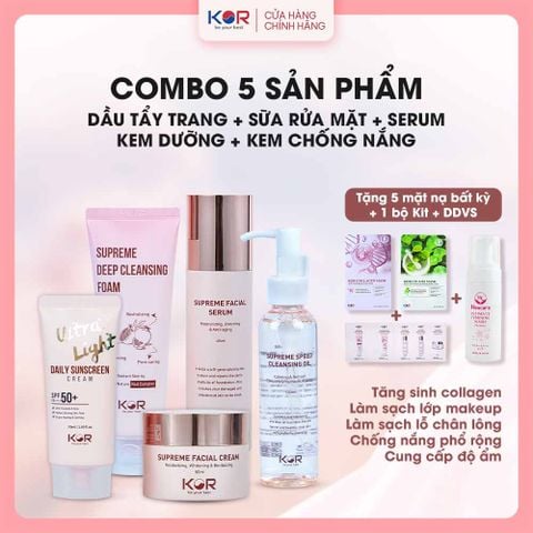  Bộ Trẻ Hóa Làn Da ( Dầu tẩy trang + Sữa rửa mặt + Serum + Kem dưỡng + Kem chống nắng ) 