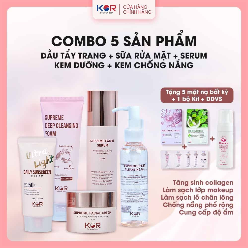  Bộ Trẻ Hóa Làn Da ( Dầu tẩy trang + Sữa rửa mặt + Serum + Kem dưỡng + Kem chống nắng ) 
