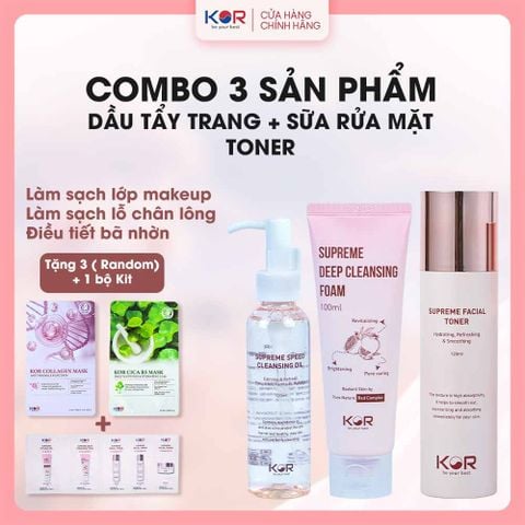  Bộ Da Sạch Khỏe ( Dầu tẩy trang + Sữa rửa mặt + Toner ) 