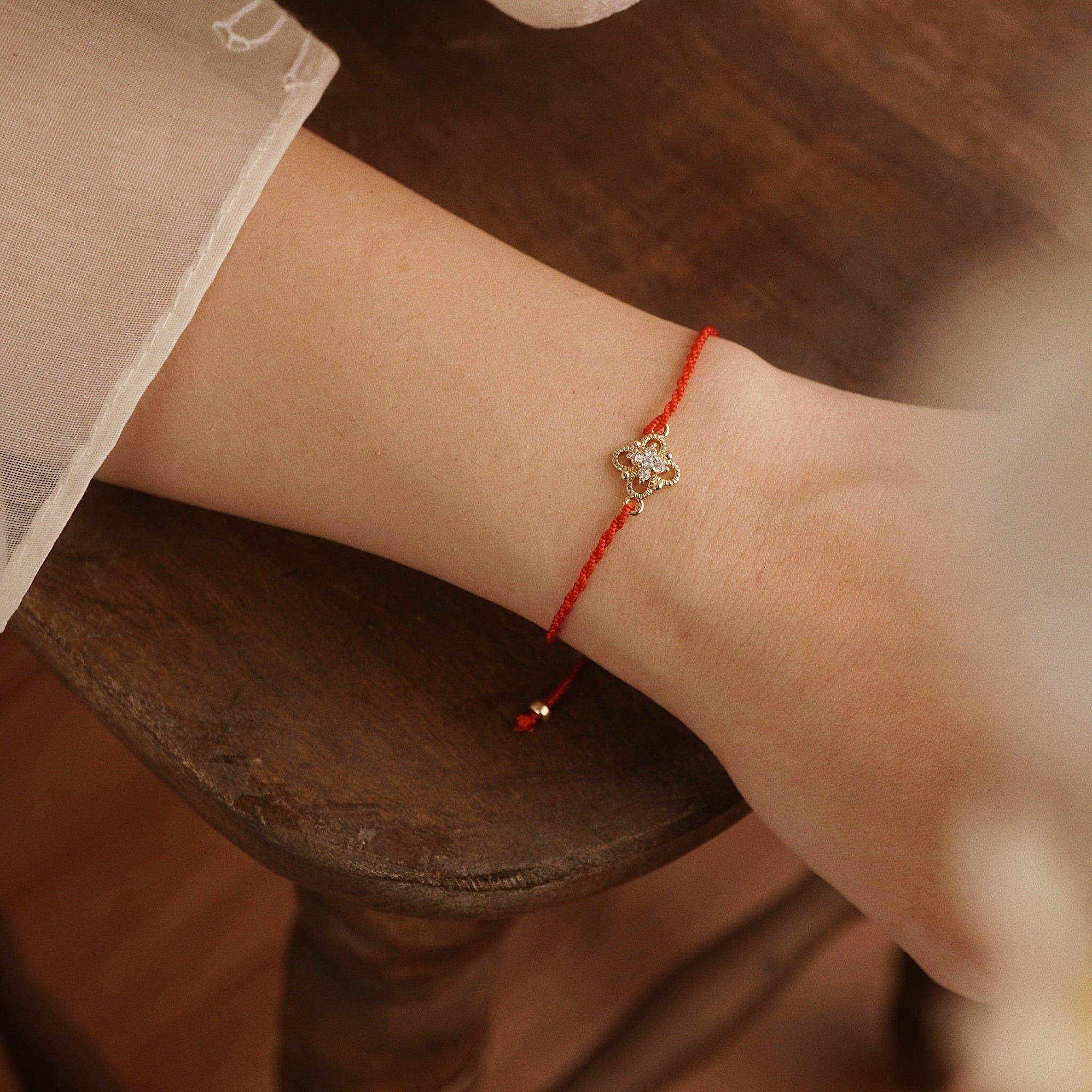  FOUR PETAL RED LUCKY STRING BRACELET - 03 
