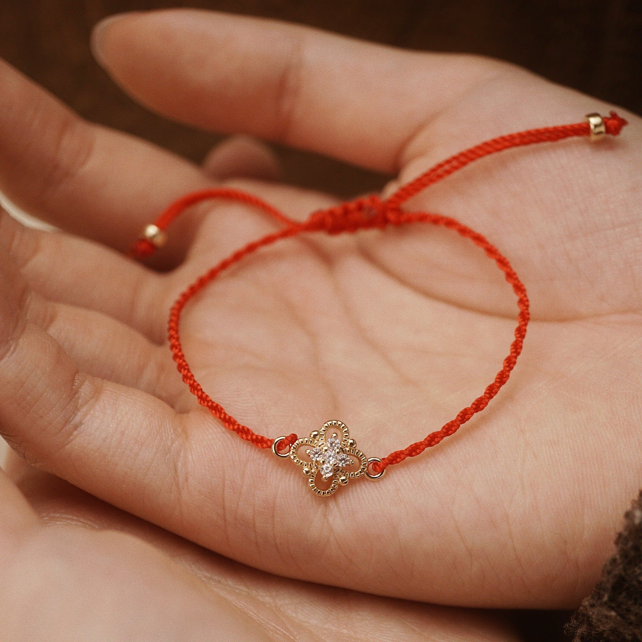  FOUR PETAL RED LUCKY STRING BRACELET - 03 