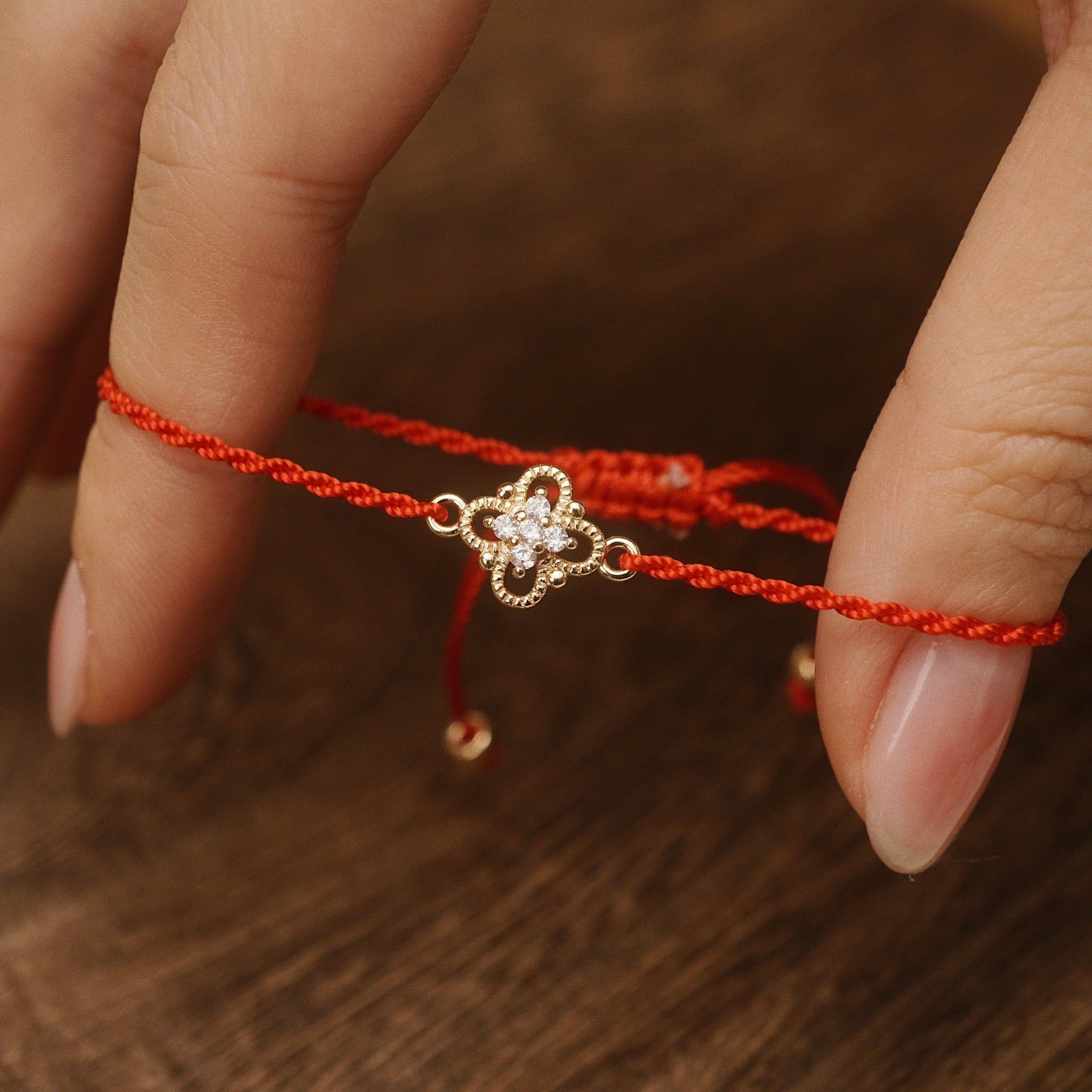  FOUR PETAL RED LUCKY STRING BRACELET - 03 