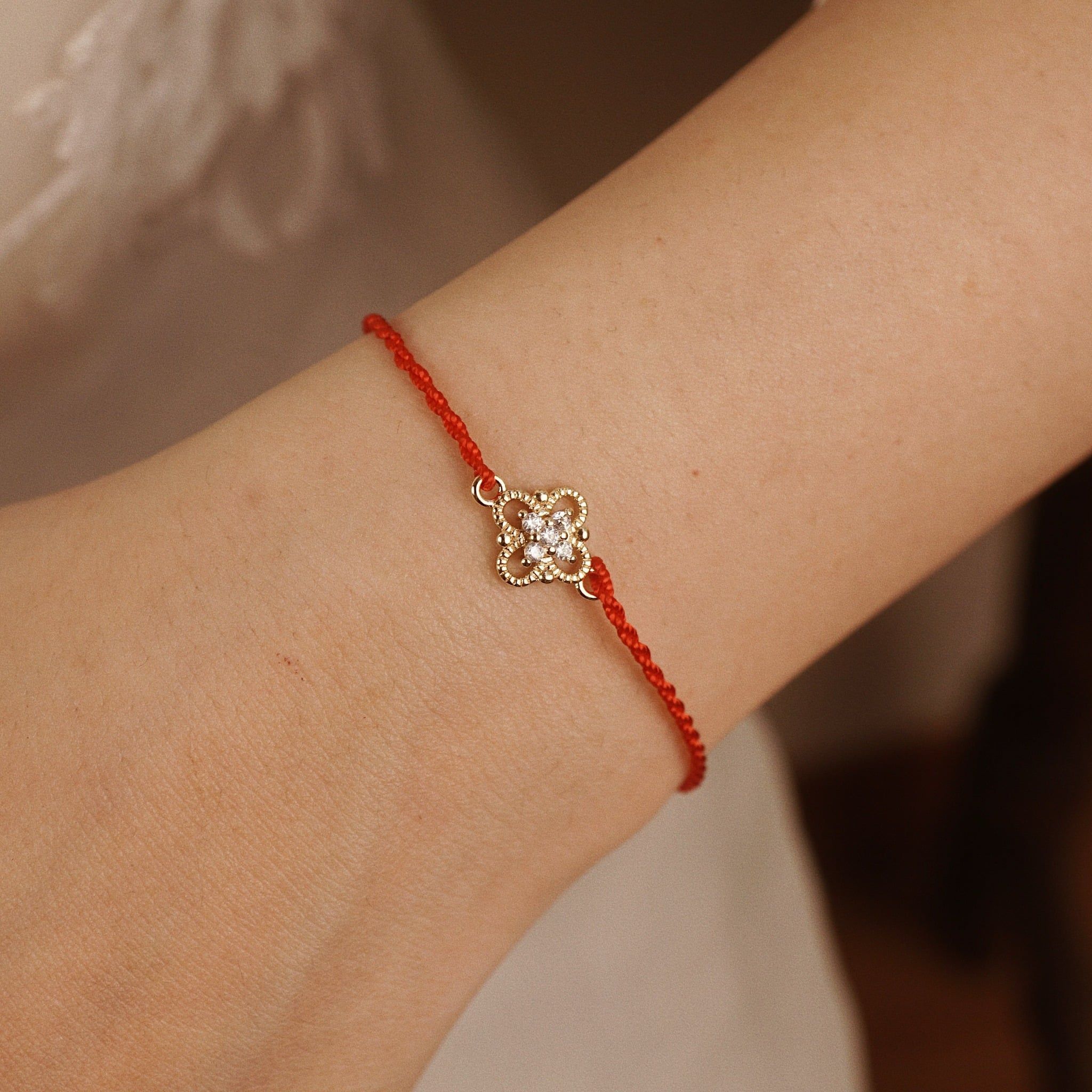  FOUR PETAL RED LUCKY STRING BRACELET - 03 