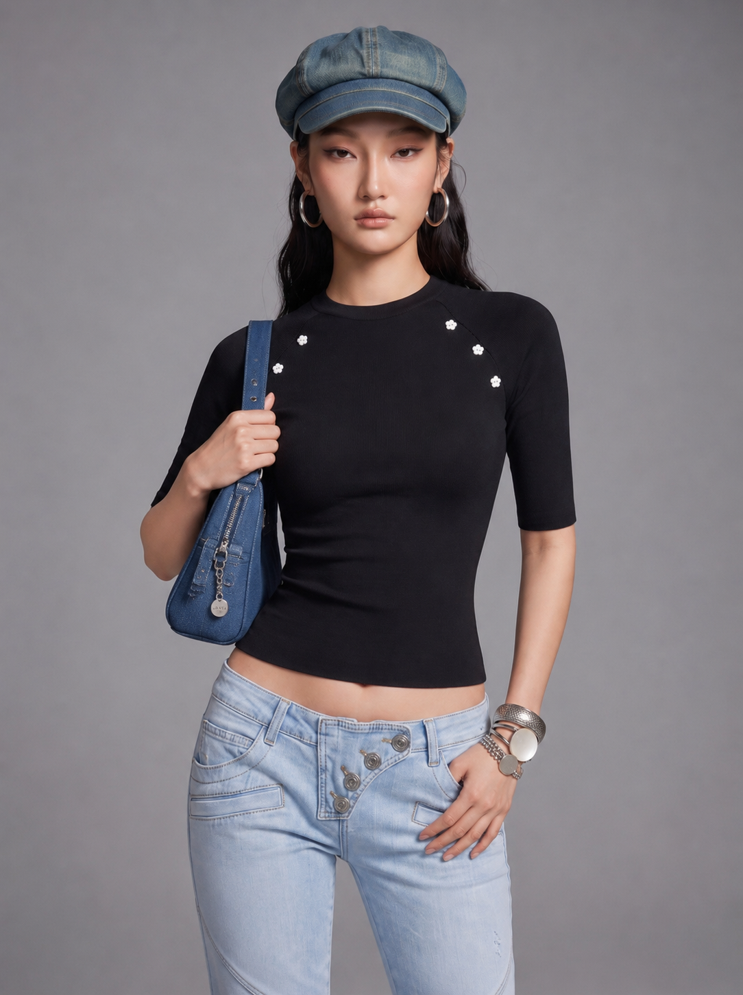 ÁO TAY LỬNG ĐÍNH NÚT HOA / DEMI TOP (ATL02) 