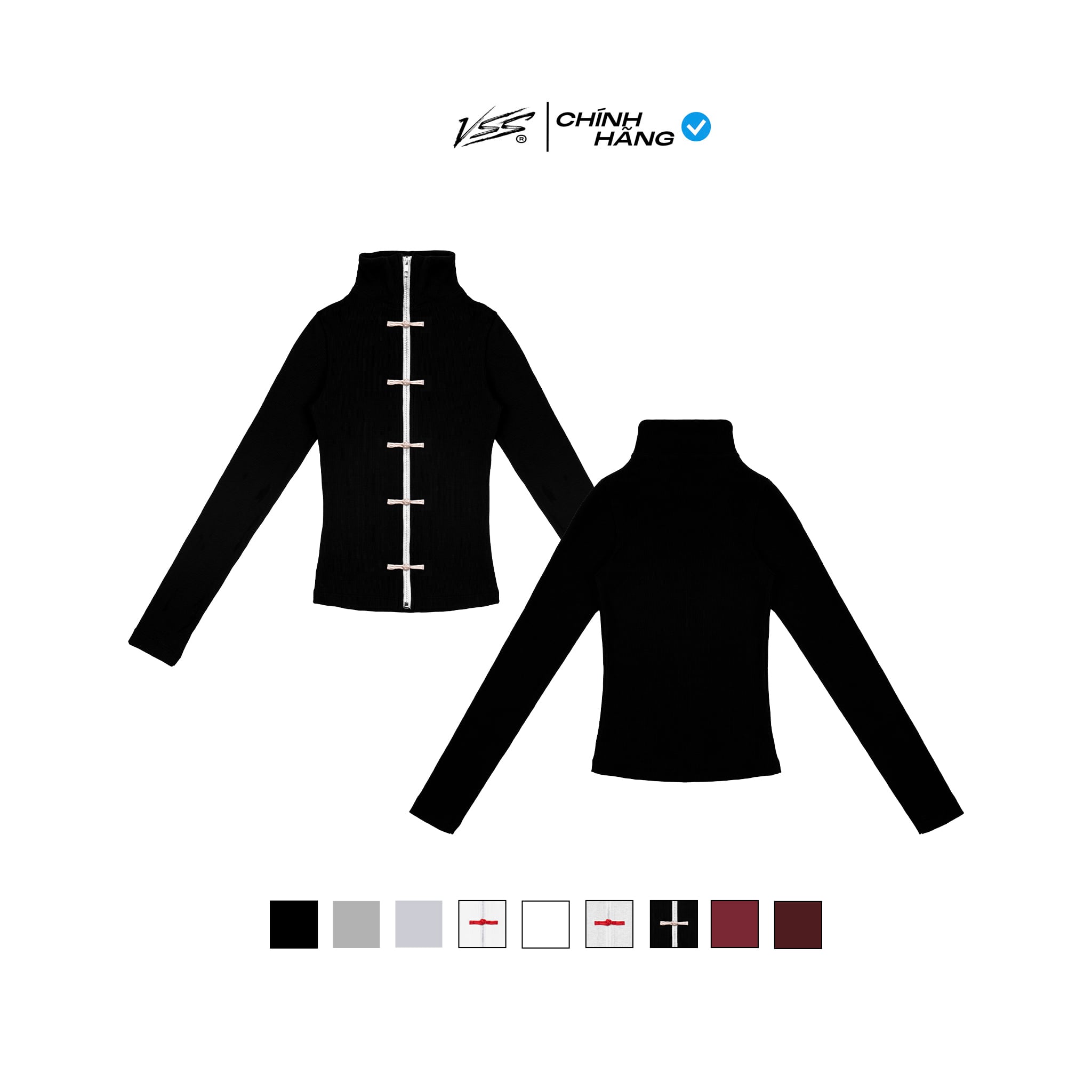  Áo Dài Tay Nữ Ôm Body Chiết Eo Cổ Lọ Khoá Kéo (ATD02) 