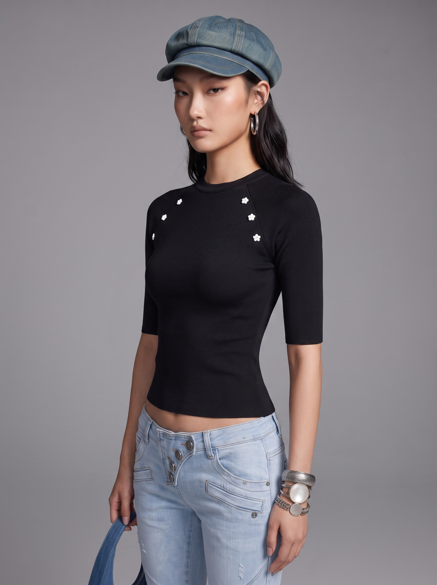  ÁO TAY LỬNG ĐÍNH NÚT HOA / DEMI TOP (ATL02) 