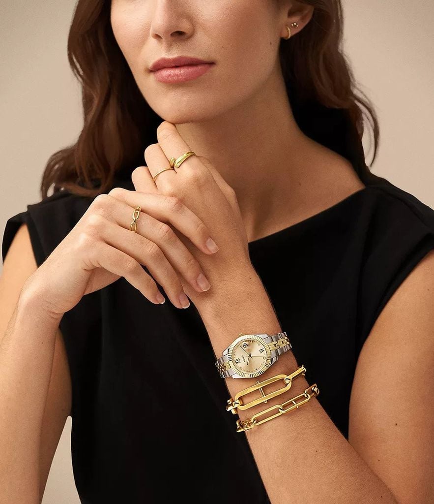 Đồng hồ Nữ Scarlette Dây kim loai 33 MM, màu Bạc , viền vàng , mặt màu vàng ES4949