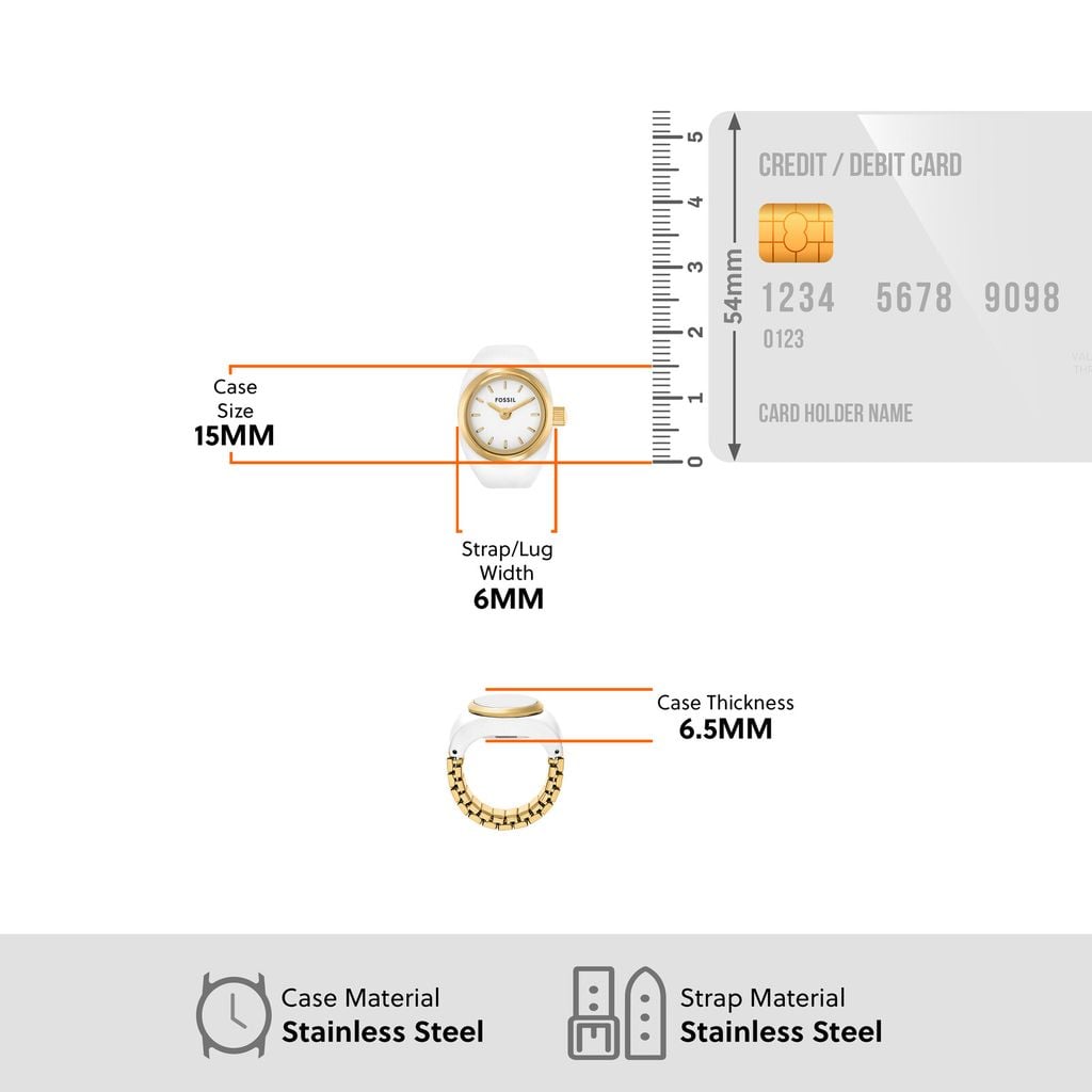Nhẫn đồng hồ Nữ Fossil Watch Ring dây thép không gỉ 15 MM mặt màu trắng ES5412