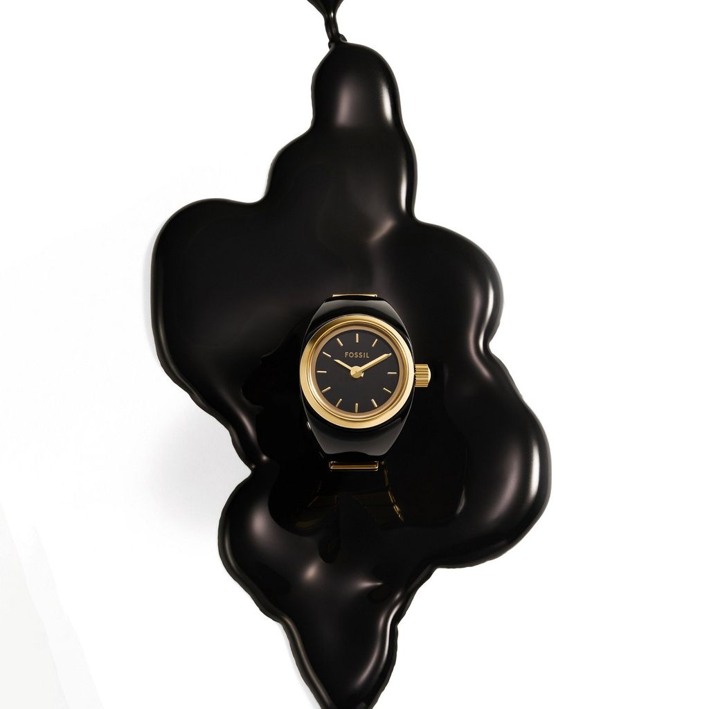 Nhẫn đồng hồ Nữ Fossil Watch Ring dây thép không gỉ 15 MM mặt  màu đen ES5413