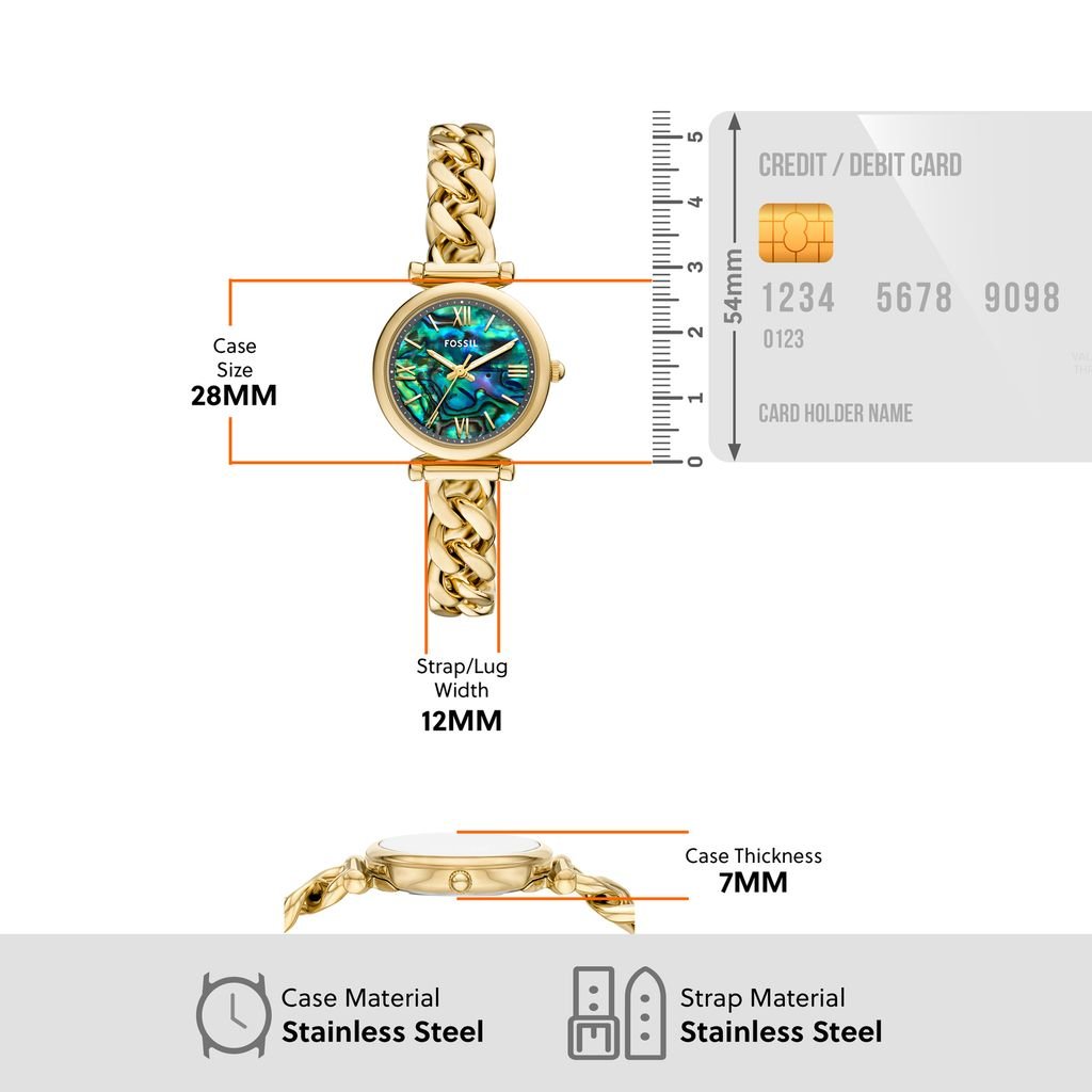 Đồng hồ Nữ Fossil Carlie dây thép không gỉ 28 MM mặt  xà cừ ES5416