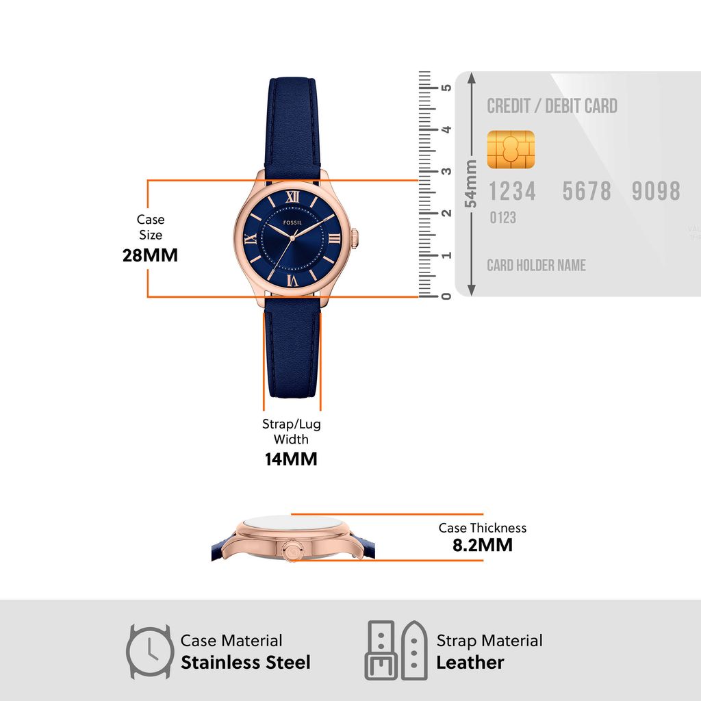 Đồng hồ Nữ Fossil Gilmore dây da, màu xanh, mặt  màu xanh 28 MM ES5424