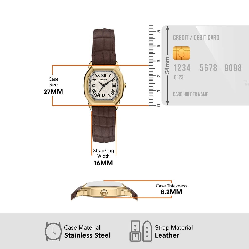 Đồng hồ Nữ Fossil Harlow dây màu nâu mặt hình bác giác ES5426