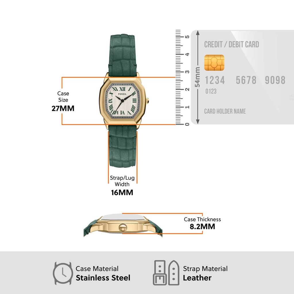 Đồng hồ Nữ Fossil Harlow màu dây xanh lá mặt bát giác màu kem  ES5427