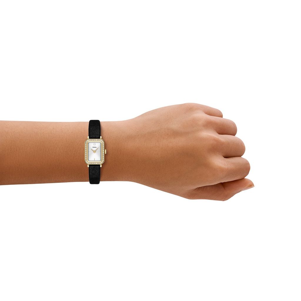 Đồng hồ Nữ Fossil Raquel, 18MM, dây da, màu đen, mặt vàng, thép không gỉ ES5437