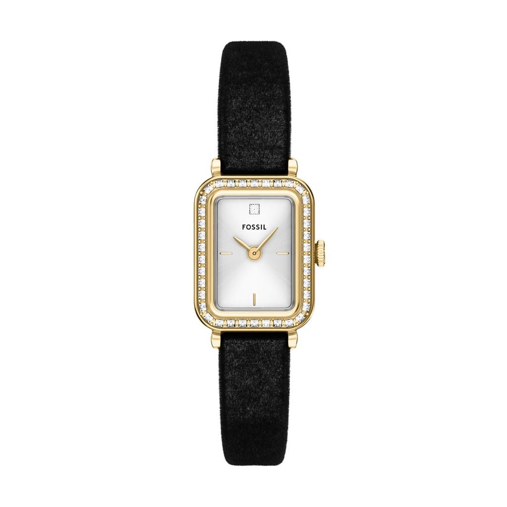 Đồng hồ Nữ Fossil Raquel, 18MM, dây da, màu đen, mặt vàng, thép không gỉ ES5437