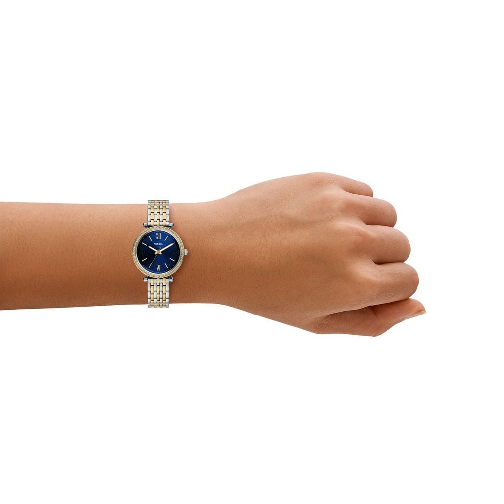 Đồng hồ Nữ Carlie dây Thép không rỉ màu hai tông mặt màu Xanh 28 MM ES5438