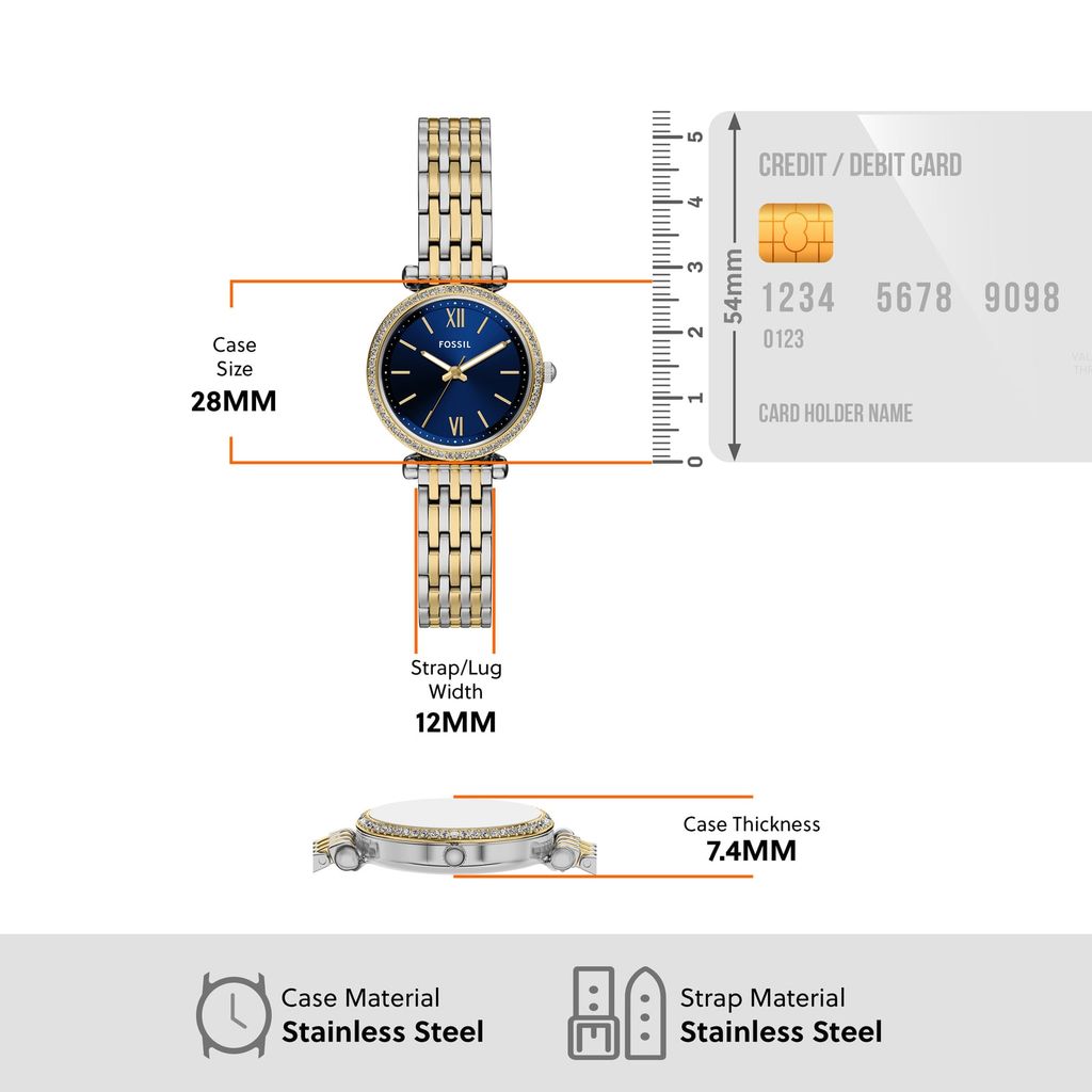Đồng hồ Nữ Carlie dây Thép không rỉ màu hai tông mặt màu Xanh 28 MM ES5438