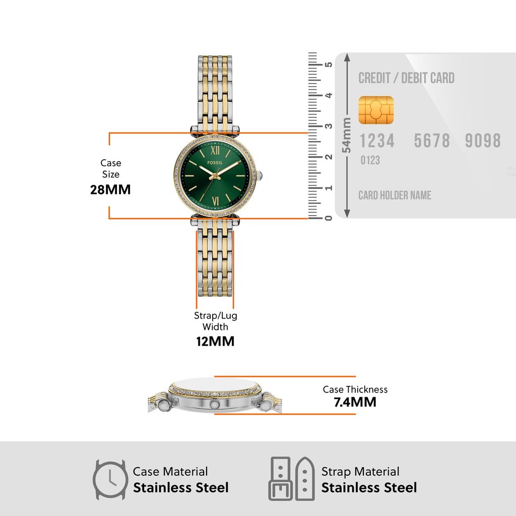 Đồng hồ Nữ Carlie dây Thép không rỉ màu hai tông mặt màu Xanh lá 28 MM ES5439