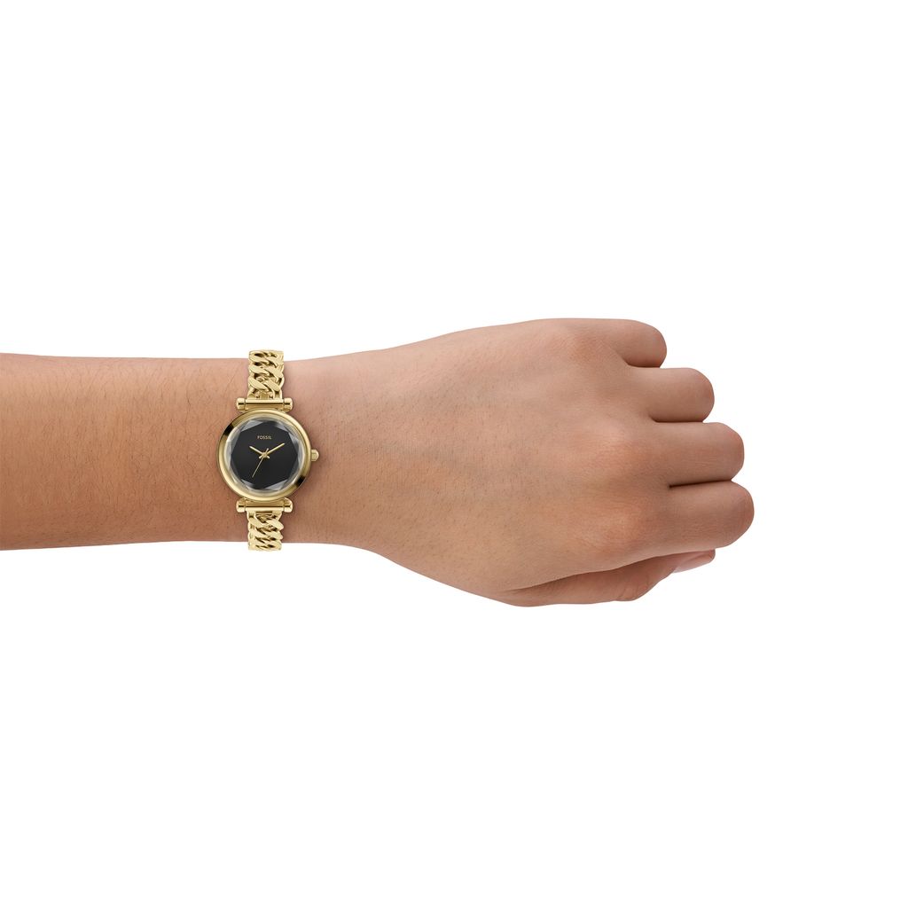 Đồng hồ Nữ Fossil Carlie dây kim loại, màu vàng, mặt  màu đen 28 MM ES5440