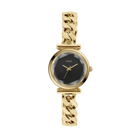 Đồng hồ Nữ Fossil Carlie dây kim loại, màu vàng, mặt  màu đen 28 MM ES5440