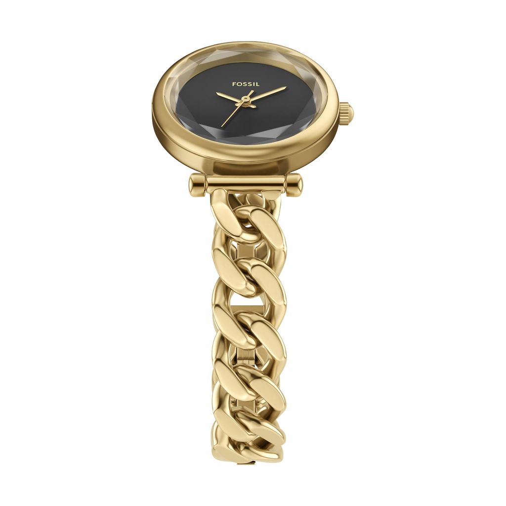 Đồng hồ Nữ Fossil Carlie dây kim loại, màu vàng, mặt  màu đen 28 MM ES5440