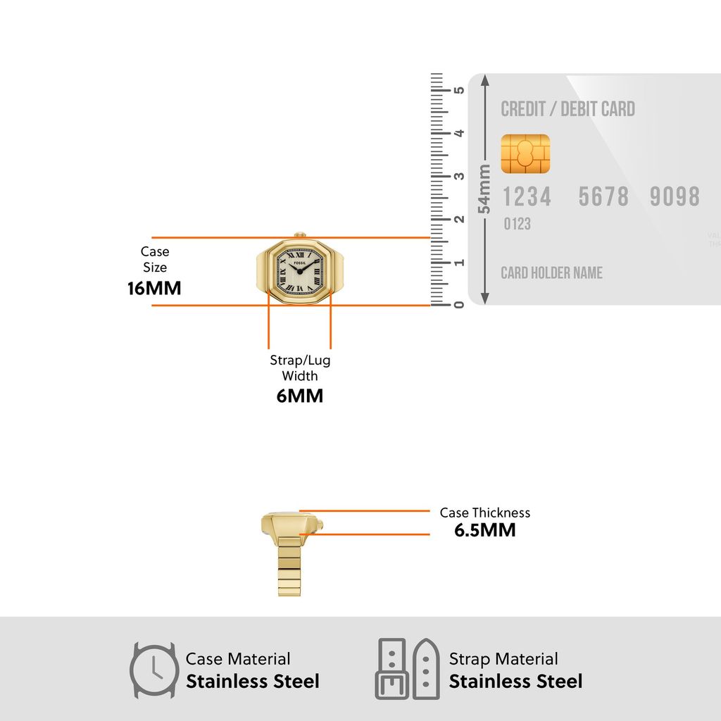 Nhẫn Đồng hồ Nữ Fossil Harlow, 16MM, dây kim loại, màu vàng, mặt Trắng, thép không gỉ ES5446