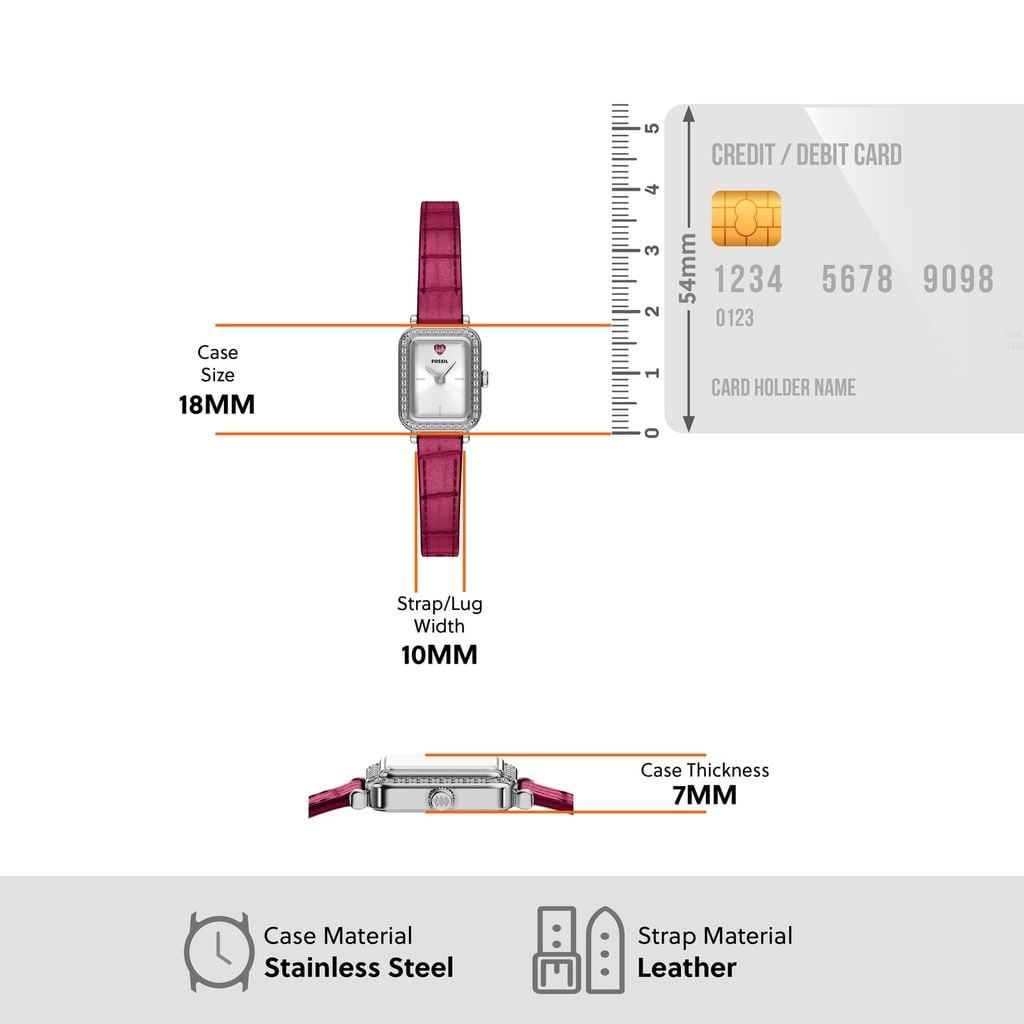 Đồng hồ Nữ Watch Bag Charm dây Da màu Hồng mặt màu Bạc 18 MM ES5466