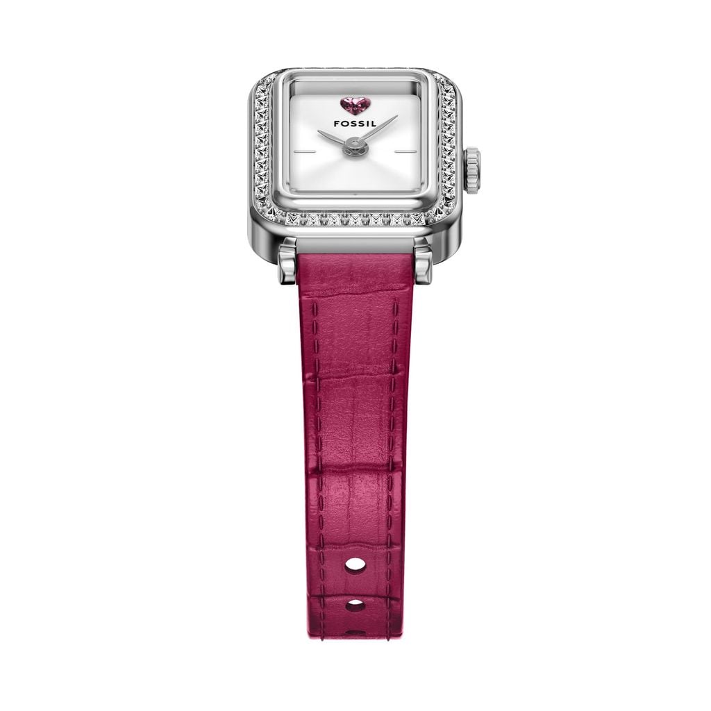 Đồng hồ Nữ Watch Bag Charm dây Da màu Hồng mặt màu Bạc 18 MM ES5466