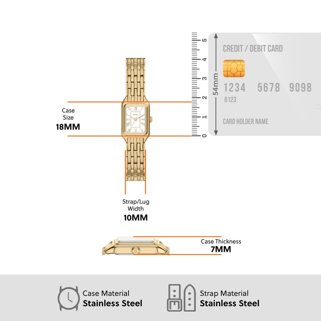 Đồng hồ Nữ Raquel dây Thép không rỉ màu Vàng mặt màu Trắng 18 MM ES5467