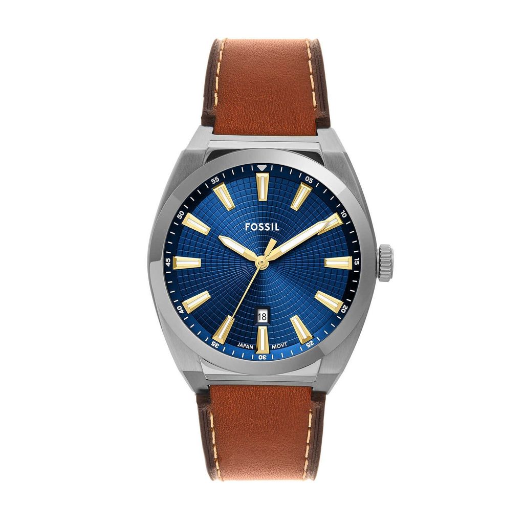 Đồng hồ Nam Fossil Everett dây da 42 MM mặt màu xanh FS6115