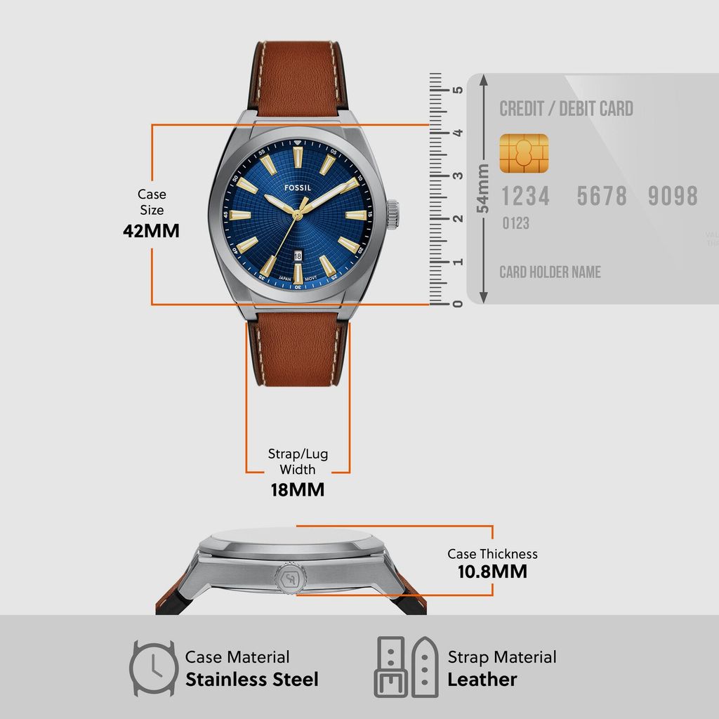 Đồng hồ Nam Fossil Everett dây da 42 MM mặt màu xanh FS6115