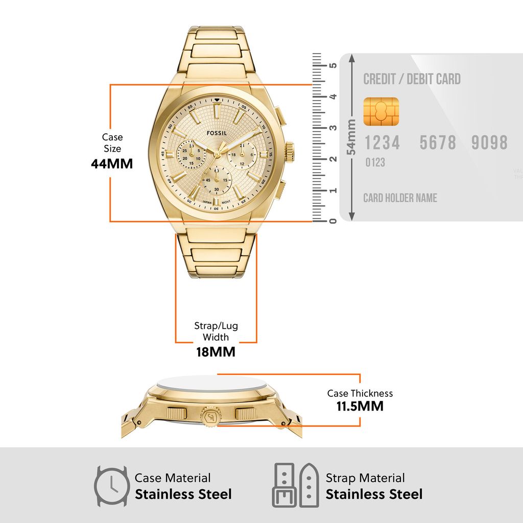 Đồng hồ Nam Fossil Everett  dây thép không gỉ 44 MM mặt màu vàng FS6119