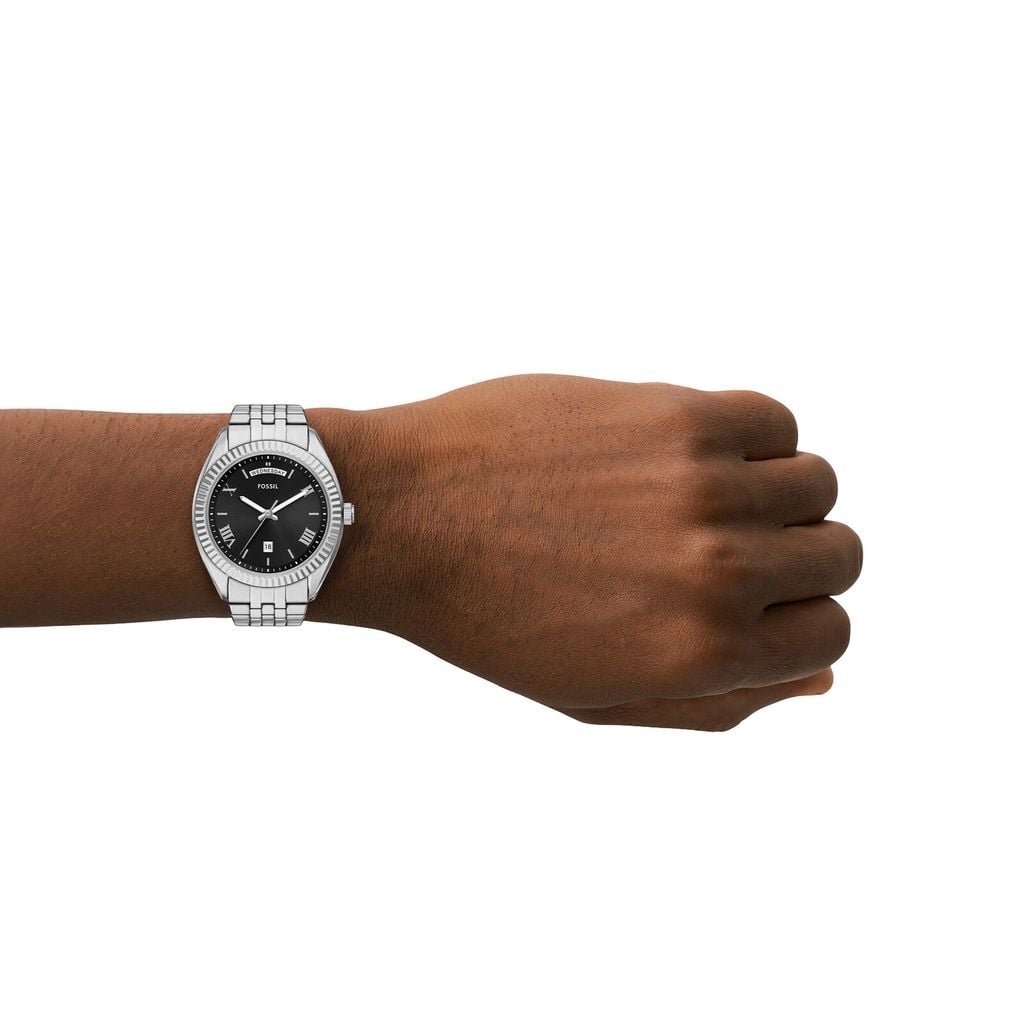 Đồng hồ Nam Fossil Campbell dây kim loại, màu bạc, mặt  màu đen 42 MM FS6139