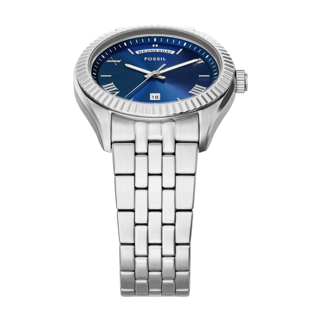 Đồng hồ Nam Fossil Campbell dây kim loại, màu bạc, mặt  màu xanh 42 MM FS6140