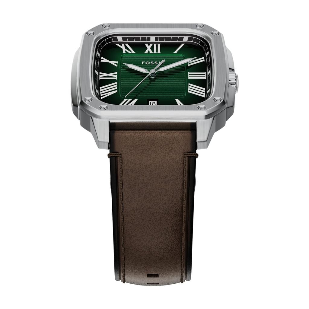 Đồng hồ Nam Crosby  - Mặt vuông dây Da màu Nâu mặt màu Xanh lá 42 MM FS6150