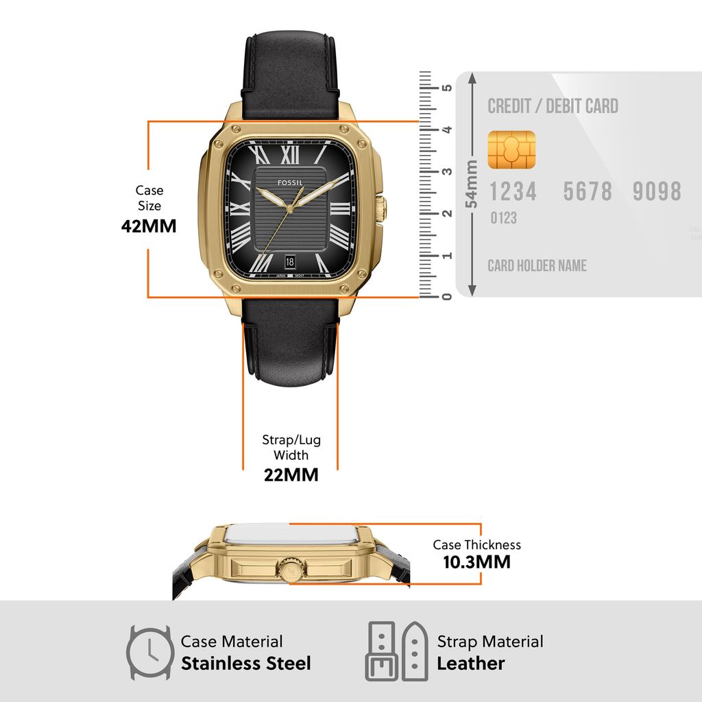 Đồng hồ Nam Crosby - Mặt vuông dây Da màu Đen mặt màu Đen 42 MM FS6151