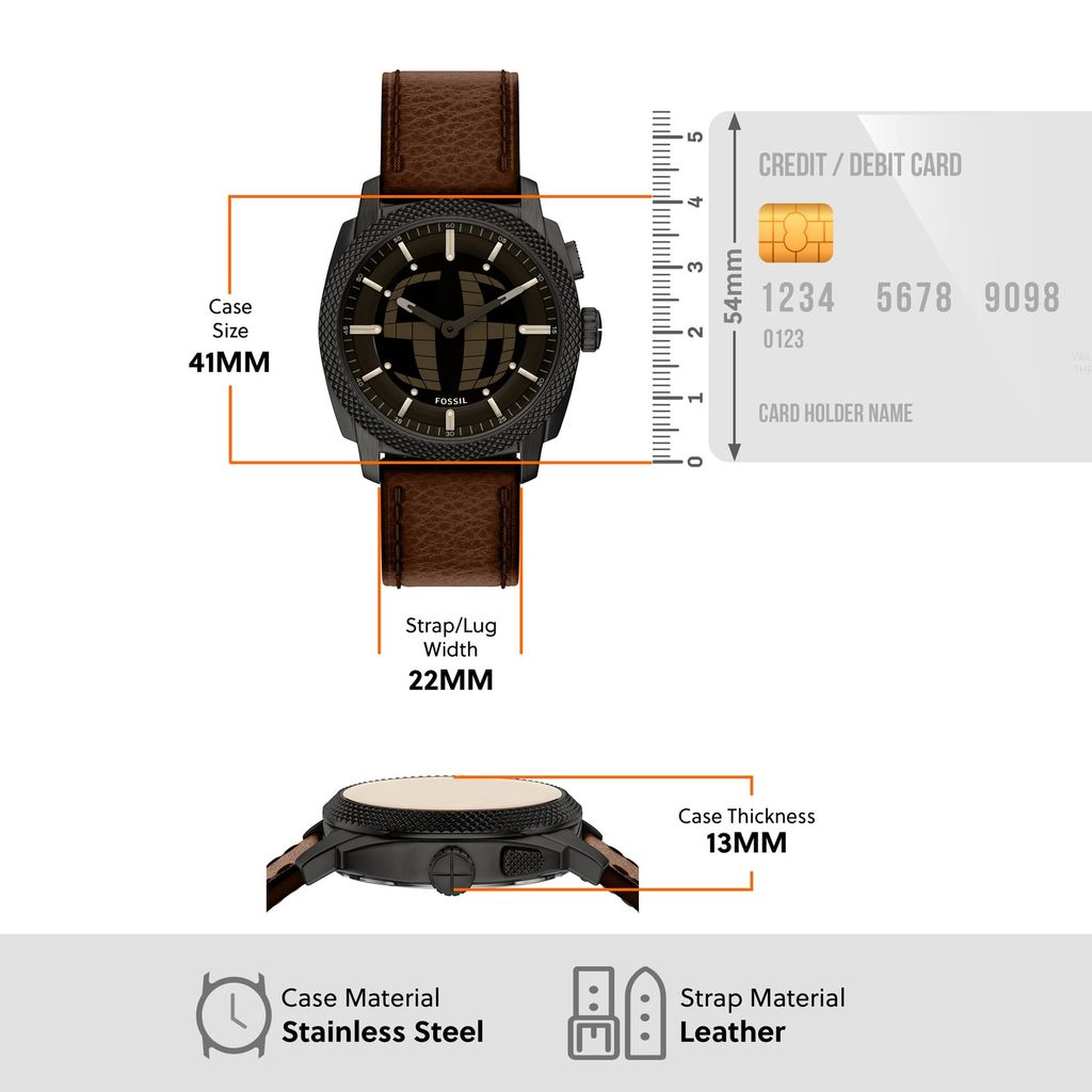 Đồng hồ Fossil Big Tic Machine Nam dây Da màu Nâu mặt màu Negative Display 41 MM FS6165 - Digital Watch