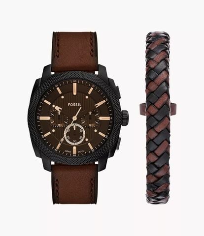 Đồng hồ nam Fossil MACHINE FS6102SET dây da, mặt 44MM - kèm vòng tay da
