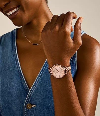 Đồng hồ Nữ Fossil Jacqueline Dây Thép Không Gỉ Mặt Vàng Hồng 36mm ES3546