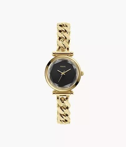 Đồng hồ Nữ Fossil Carlie dây kim loại, màu vàng, mặt  màu đen 28 MM ES5440