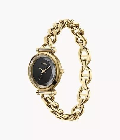 Đồng hồ Nữ Fossil Carlie dây kim loại, màu vàng, mặt  màu đen 28 MM ES5440