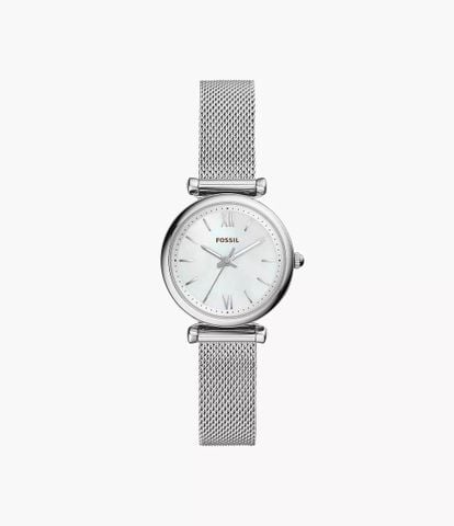Đồng hồ nữ Fossil CARLIE MINI, mặt bằng xà cừ 29mm, vỏ thép không gỉ ES4432 - màu bạc