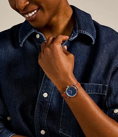 Đồng hồ nữ Fossil Carlie Mini dây da, mặt 28 MM, màu nâu, ES4701