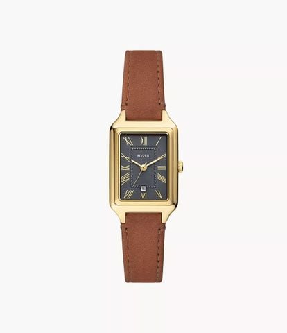 Đồng hồ nữ Fossil Raquel dây da thật màu nâu, mặt chữ nhật xám than 23 MM, ES5303