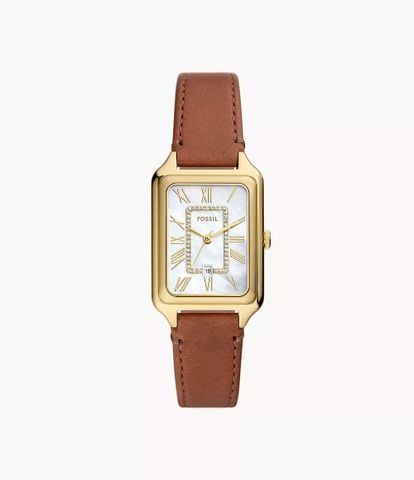 Đồng hồ nữ Fossil Raquel dây da thật màu nâu, mặt chữ nhật khảm xà cừ 26 MM, ES5307